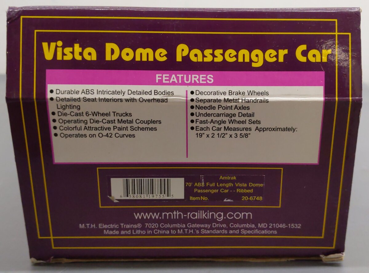 MTH 20-6748 O Gauge Amtrak "Mount Mitchell" Vista Dome Car EX/Box