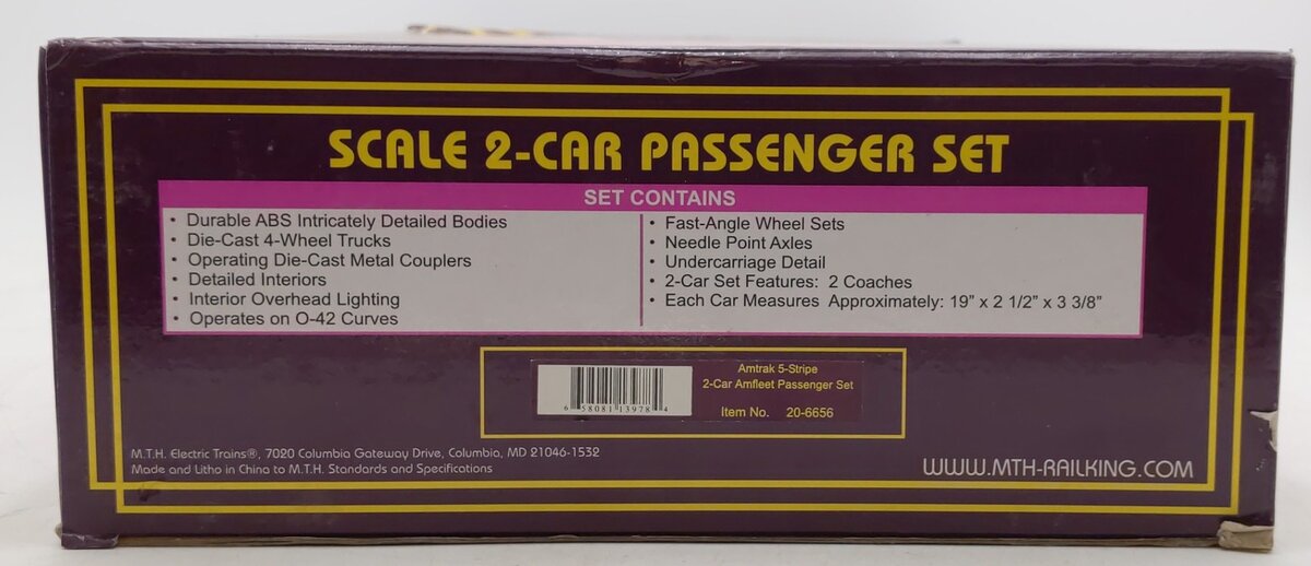 MTH 20-6656 O Amtrak Amfleet Phase IV Passenger Car Set (Set of 2) EX/Box
