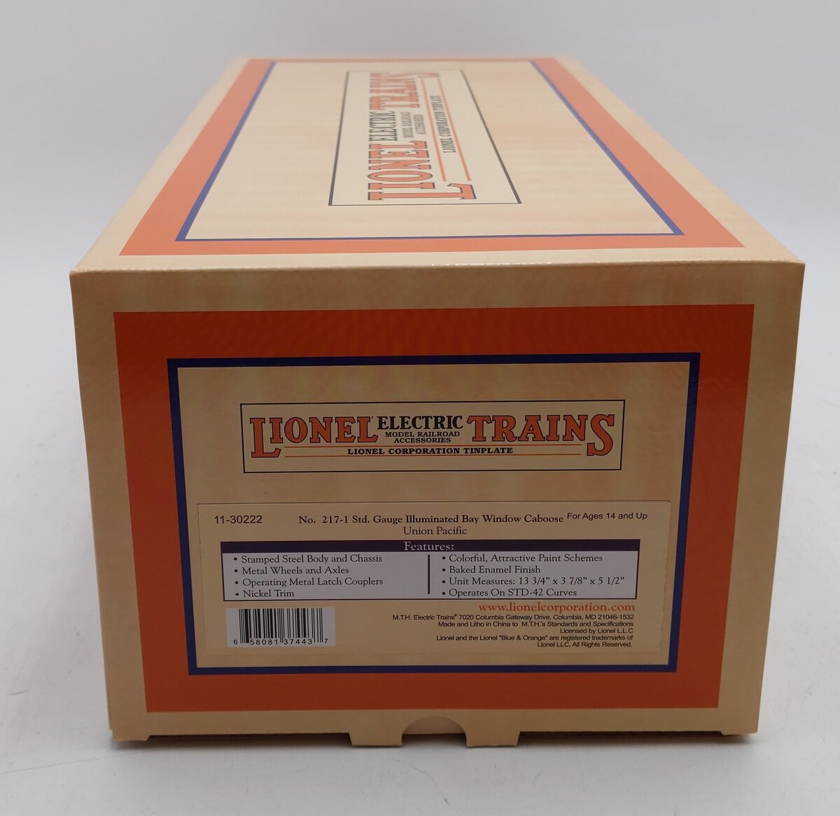 Lionel 11-30222 Std. Gauge Union Pacific Illuminated Bay Window Caboose #217-1 NIB