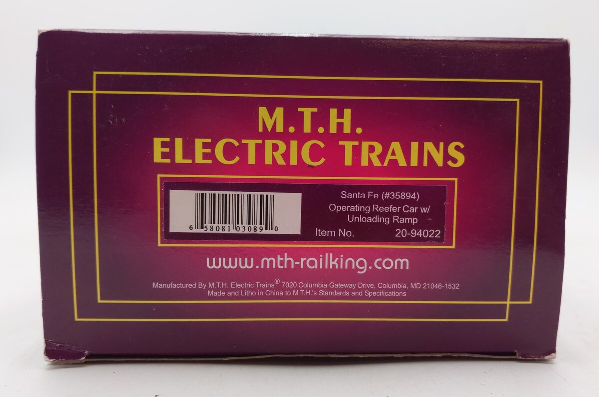 MTH 20-94022 O Gauge Santa Fe Operating Reefer Car #35894 w/ Unloading Ramp EX/Box
