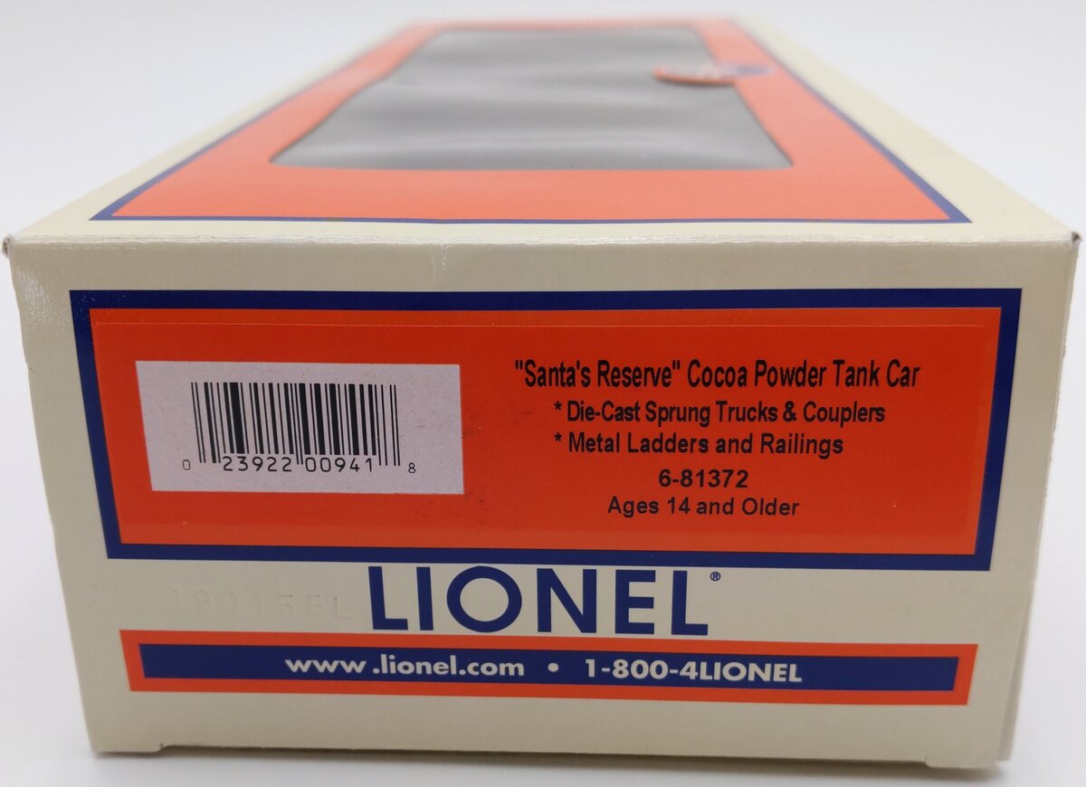 Lionel 6-81372 O Gauge Santa's Reserve Cocoa Powder Tank Car LN/Box