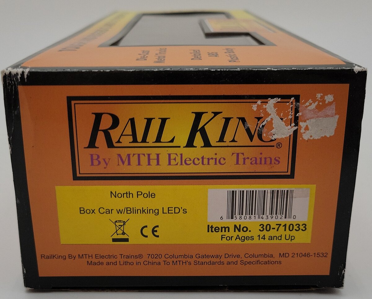 MTH 30-71033 O Gauge North Pole RailKing Boxcar w/ Blinking LEDs LN/Box