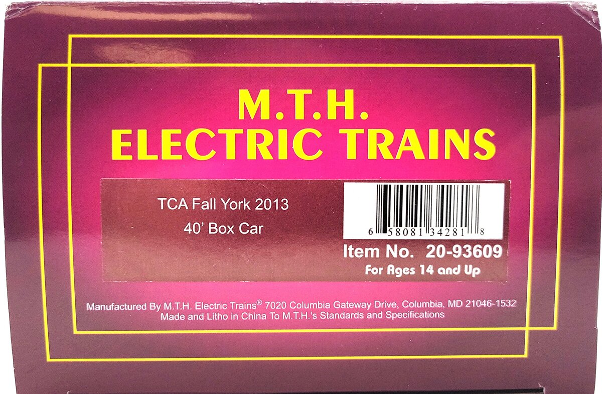 MTH 20-93609 O Scale TCA Fall York 2013 40' Boxcar LN/Box