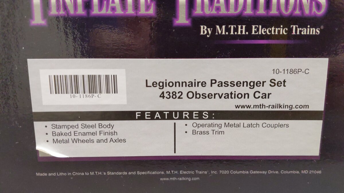 MTH 10-1186-0 Legionnaire Std Gauge Electric Passenger Train Set EX/Box