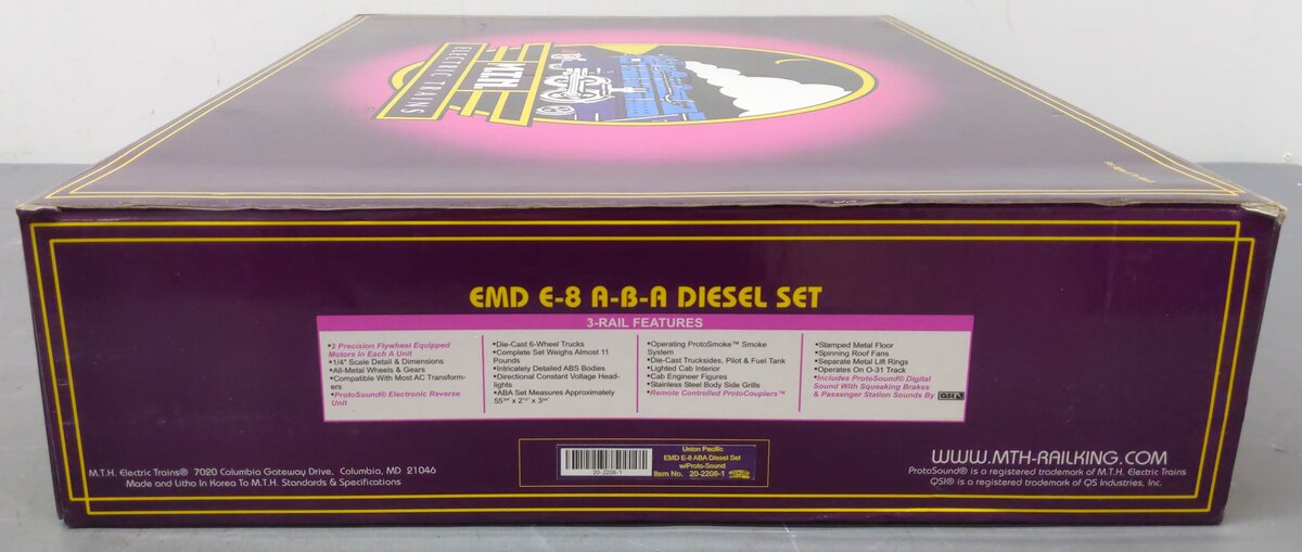 MTH 20-2208-1 O Union Pacific E-8 ABA Diesel Engine Set #951/963B/949 w/PS1 LN/Box