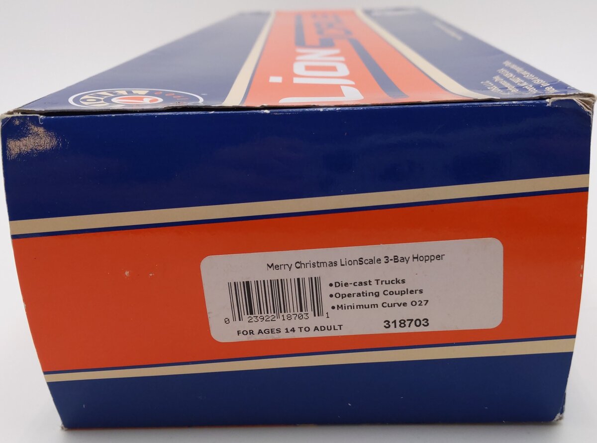Lionel 318703 O Scale 'Merry Christmas' 3- Bay Hopper LN/Box