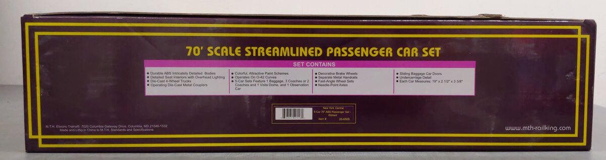 MTH 20-6568 O New York Central 70' Streamlined 5-Car Passenger Set LN/Box