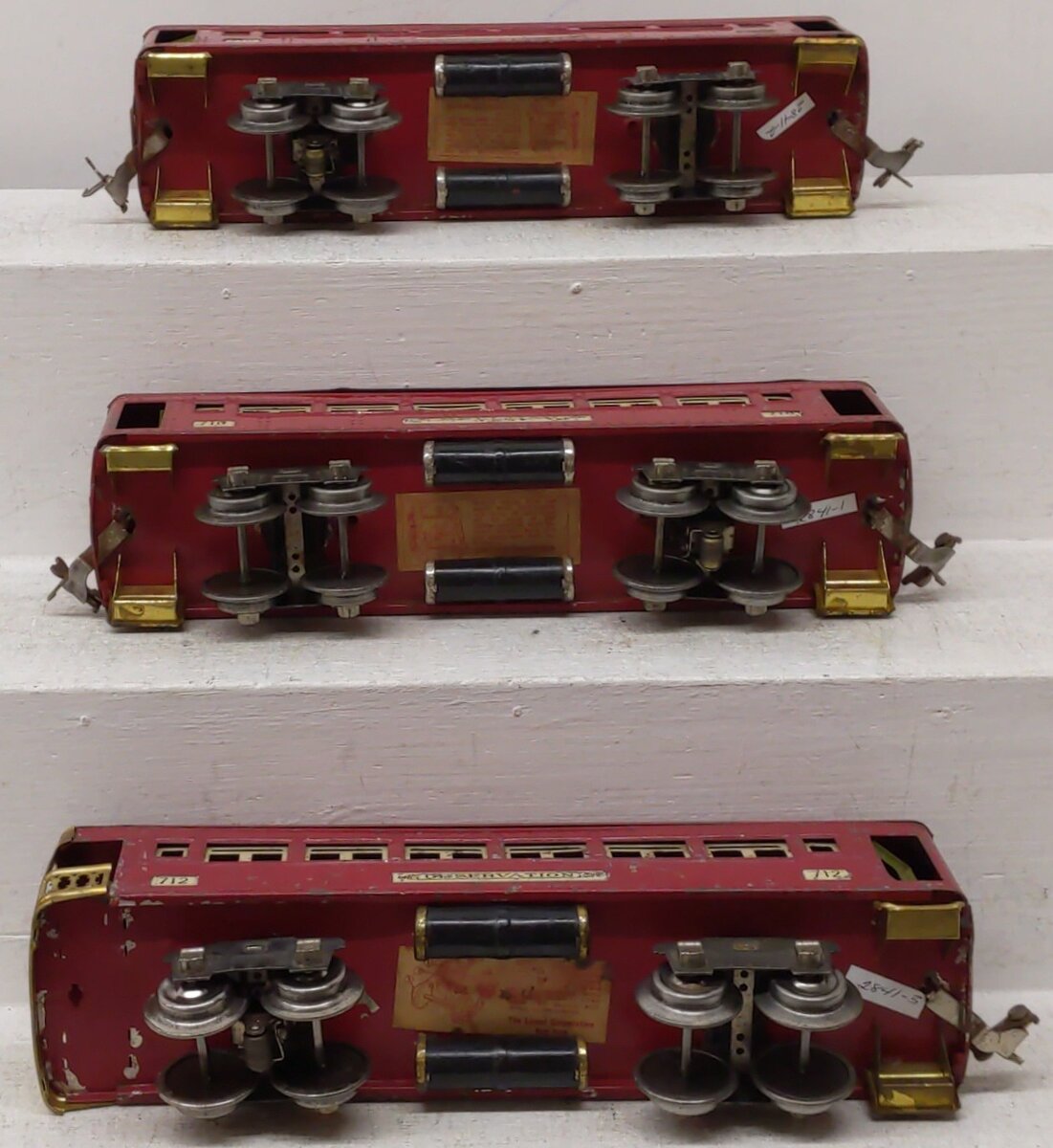 Vintage O Red Tinplate Passenger Cars: 710, 710 & 712