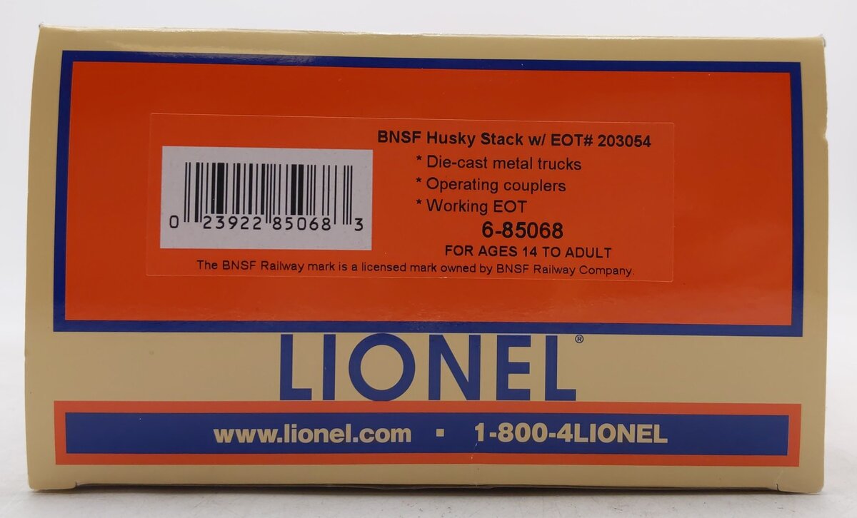 Lionel 6-85068 O Burlington Northern Santa Fe Husky Stack with EOT #203054 EX/Box