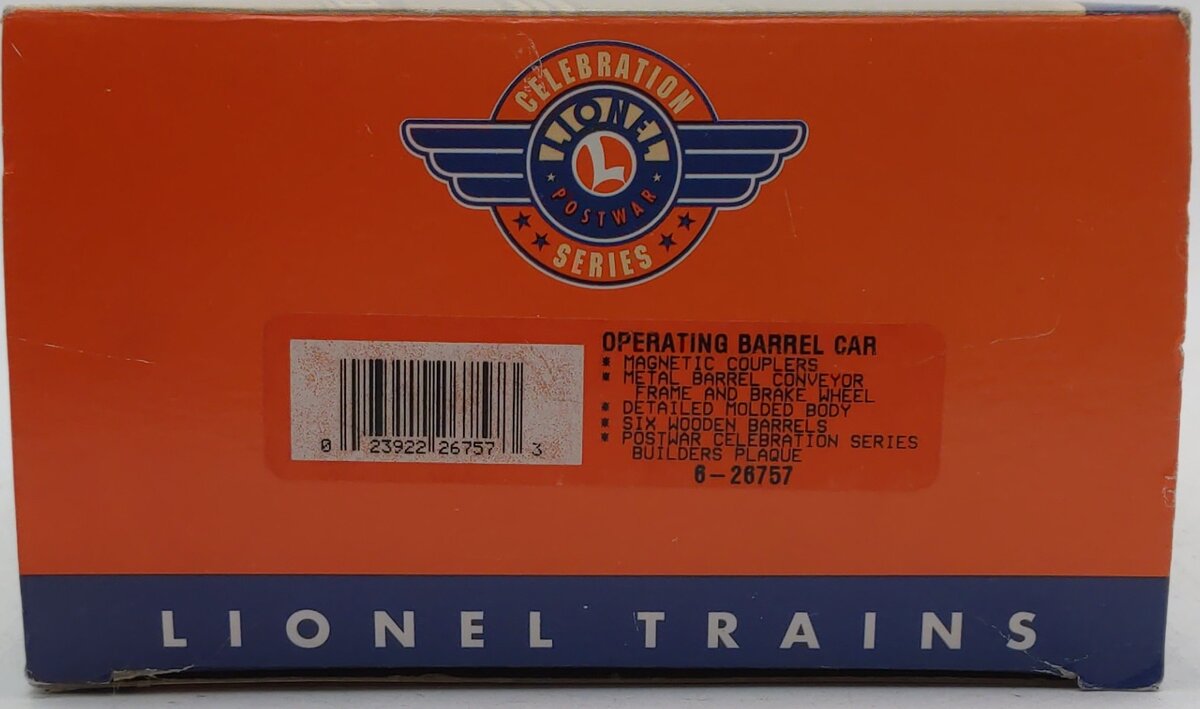 Lionel 6-26757 PWC 35621 O Gauge AT&SF Operating Barrel Car EX/Box