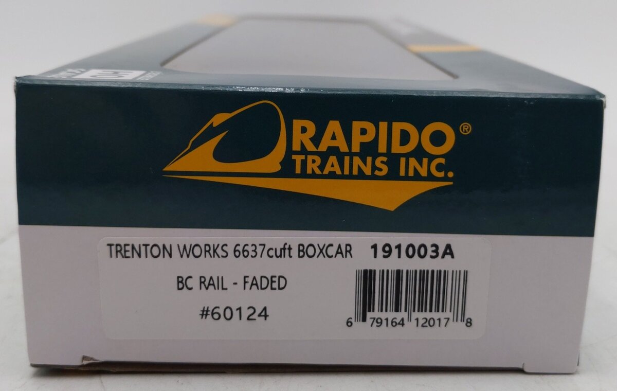 Rapido Trains 191003A HO BC Rail Trenton Works 6637cuft Boxcar #60124 LN/Box