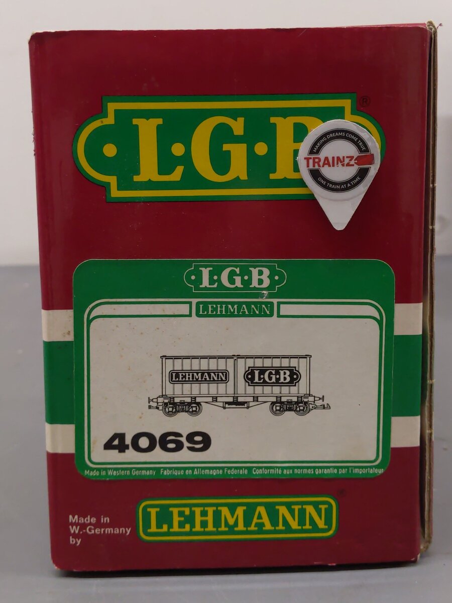 LGB 4069 G Scale Flatcar with 2 White LGB Containers EX/Box