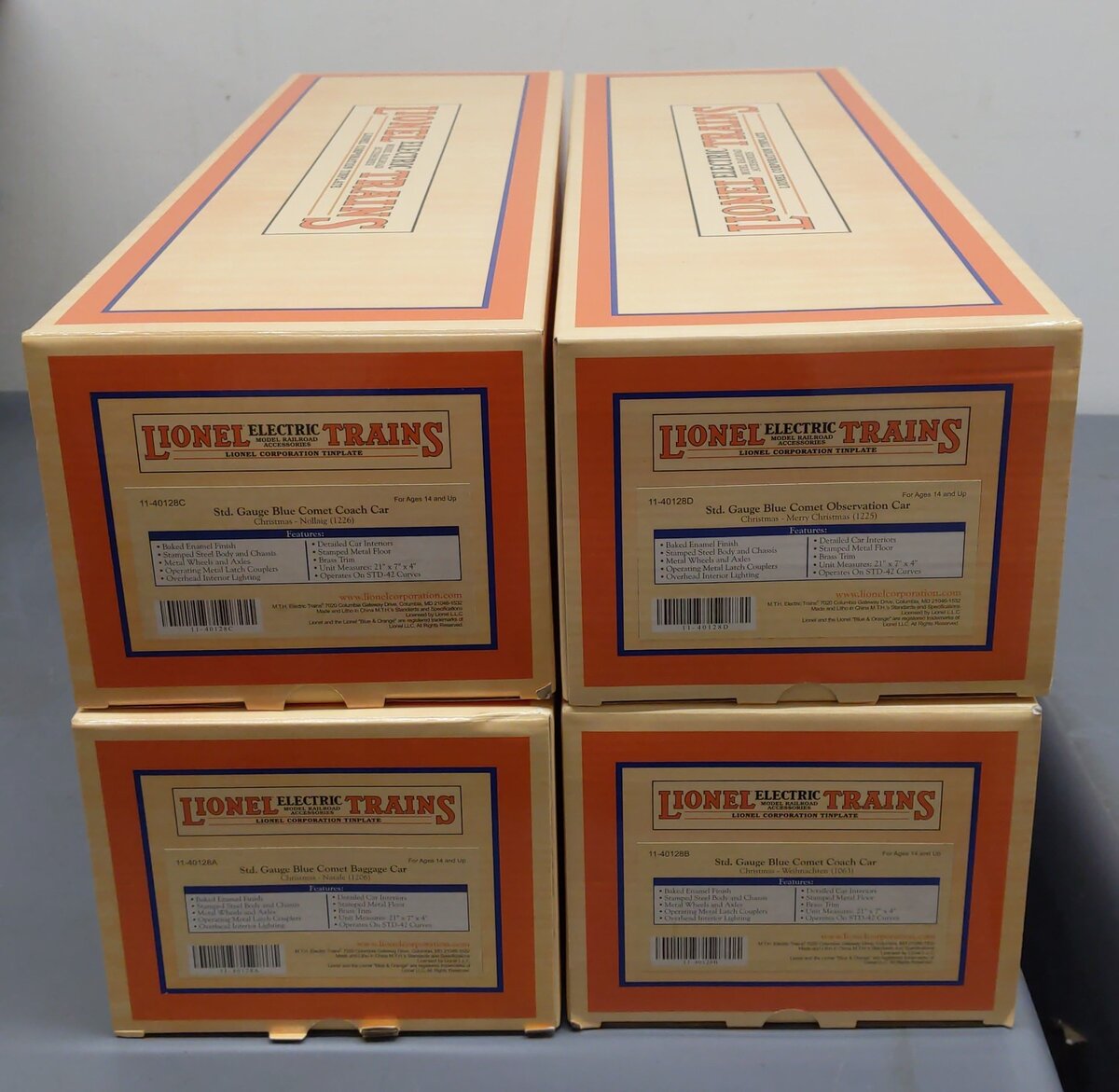 MTH 11-40128 STD Gauge Blue Comet "Christmas" 4 Car Passenger Set LN/Box