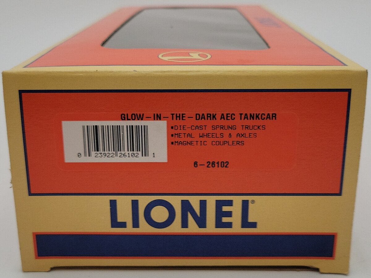 Lionel 6-26102 O Gauge AEC Glow in the Dark Single Dome Tank Car EX/Box