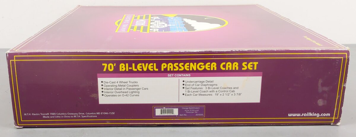 MTH 20-6558 O Chicago & North Western Bi-Level Passenger Car Set (Set of 4) LN/Box