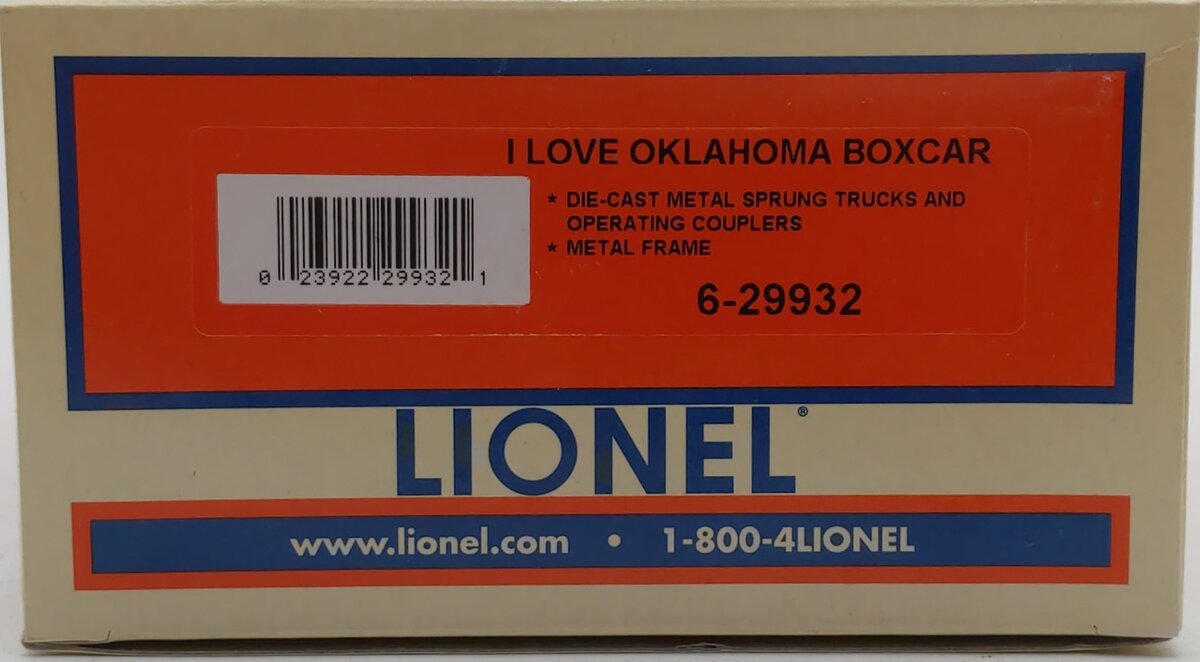 Lionel 6-29932 O Gauge "I Love Oklahoma" Boxcar LN/Box