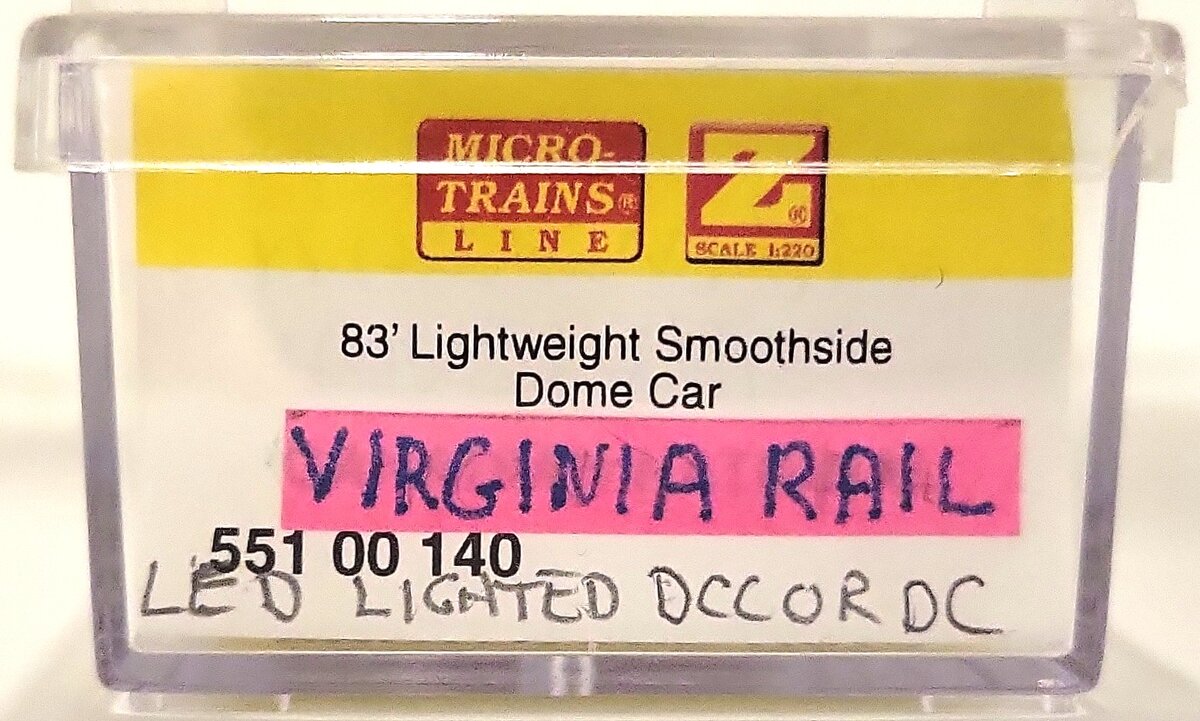 Micro-Trains 55100140 Z Scale Custom Virginia Railway 83' Lightweight Dome Car/Box