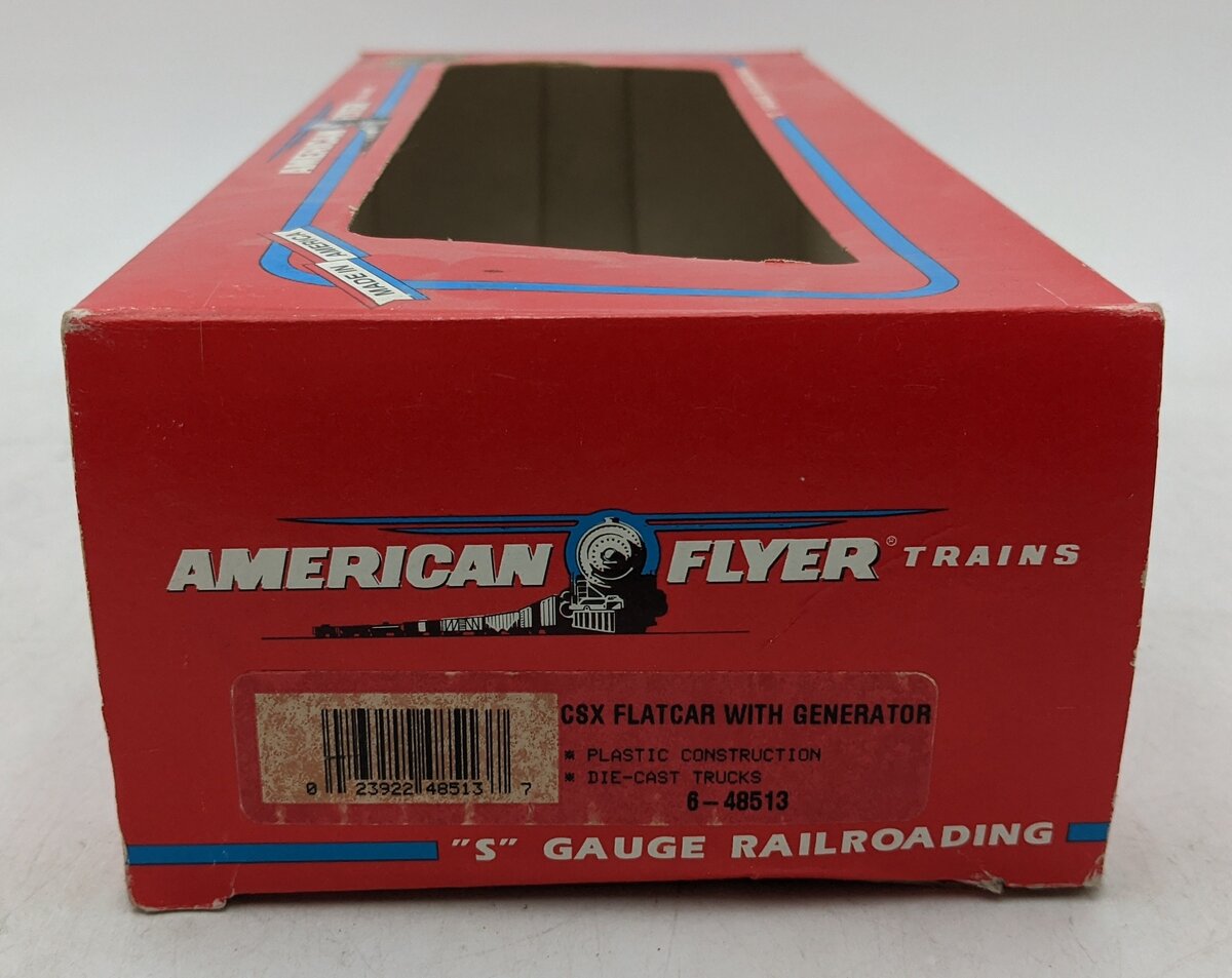 American Flyer 6-48513 S Gauge CSX Flatcar w/ Generator EX/Box