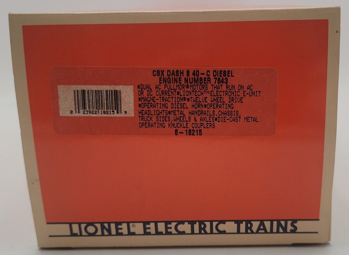 Lionel 6-18214 O Gauge CSX Dash 8 Diesel Locomotive with Horn #7500 EX/Box