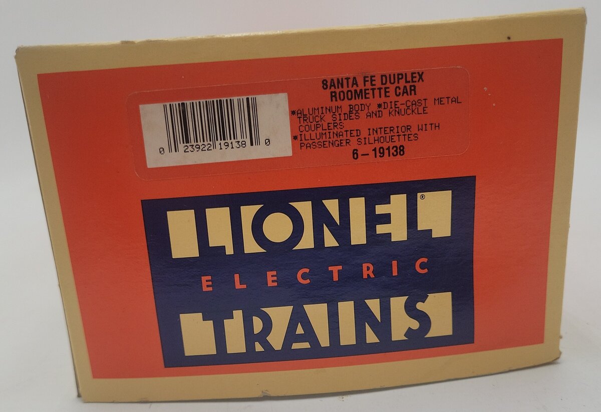 Lionel 6-19138 O Gauge Santa Fe "Indian Lake" Aluminum Duplex Roomette Car EX/Box