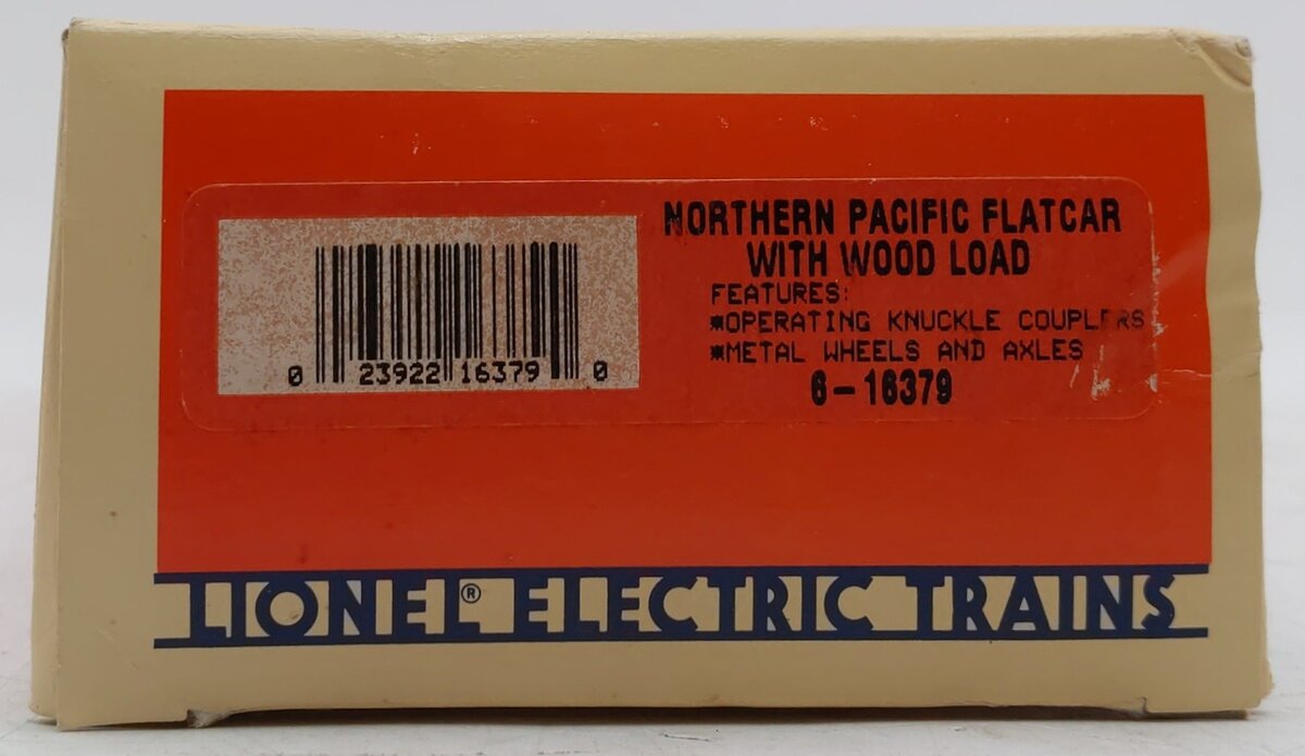 Lionel 6-16379 O Gauge Northern Pacific Flatcar w/ Wood Load NIB