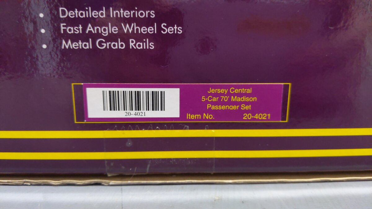 MTH 20-4021 O Gauge Jersey Central 70' Madison Passenger Car Set (Set of 5) EX/Box