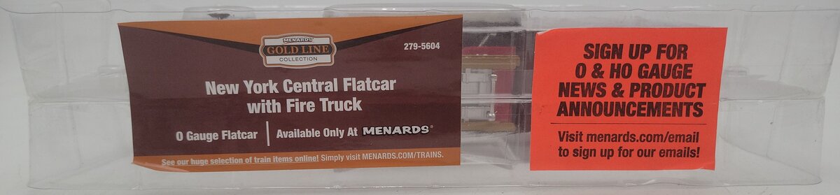 Menards 279-5604 O New York Central Flatcar w/ Fire Truck NEW