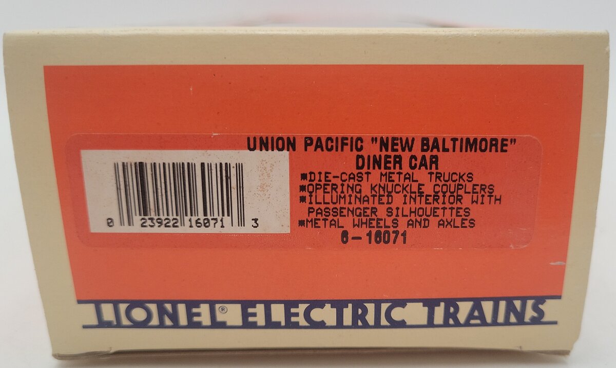 Lionel 6-16071 O Gauge Union Pacific "New Baltimore" Diner Car #6071 EX/Box