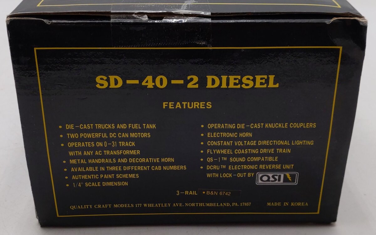 Weaver 6700 O Burlington & Northern SD-40-2 Diesel Locomotive #6742 EX/Box