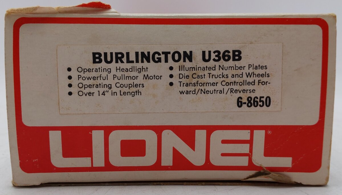 Lionel 6-8650 O Burlington Northern U36B Powered Diesel Locomotive #8650 VG/Box