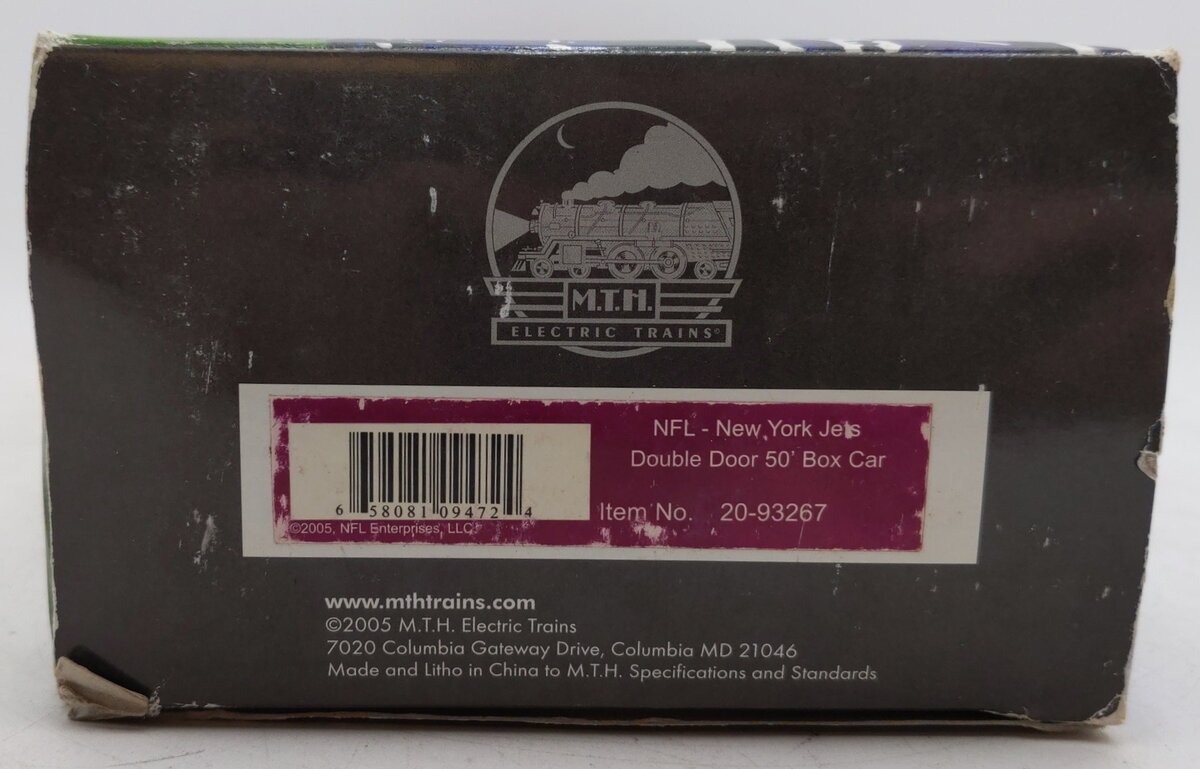 MTH 20-93267 O Gauge New York Jets NFL Football Double Door 50' Box Car EX/Box