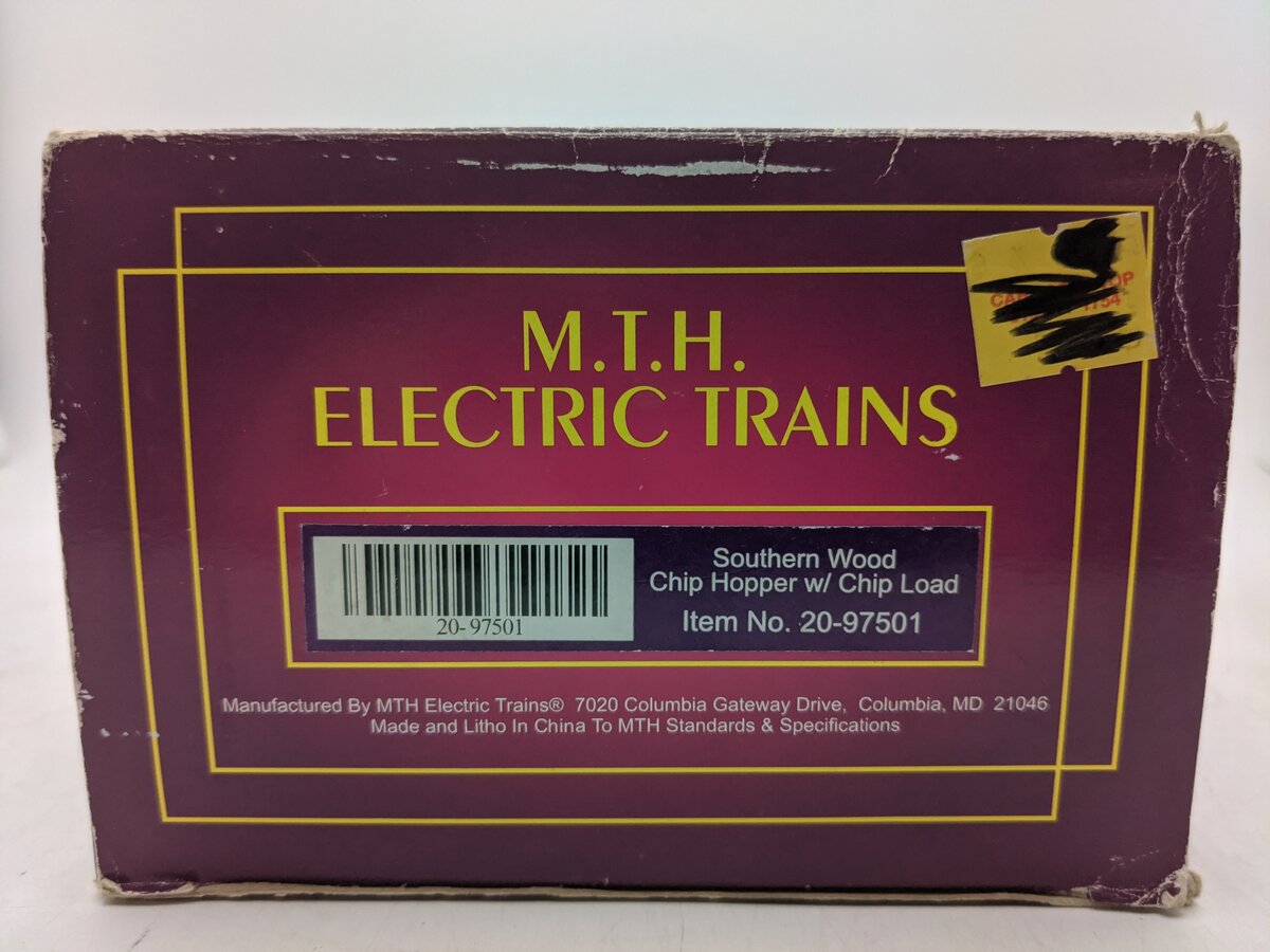 MTH 20-97501 O Gauge Southern Wood Chip Hopper Car With Load #139750 EX/Box