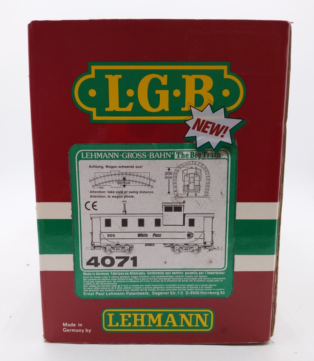 LGB 4071 G Scale White Pass Illuminated Caboose #905 (Metal Wheels) EX/Box