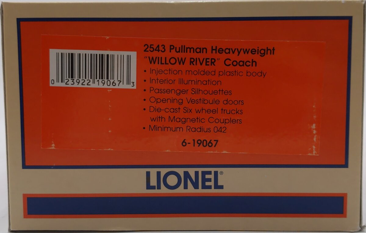 Lionel 6-19067 O Gauge NYC Pullman Heavyweight "Willow River" Coach #2543 LN/Box