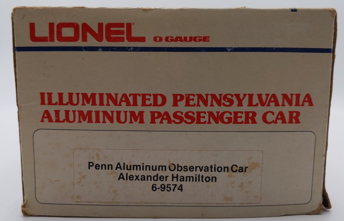 Lionel 6-9574 O Gauge Pennsylvania "Alexander Hamilton" Aluminum Observation Car EX/Box
