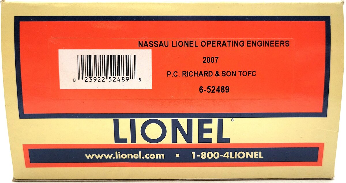 Lionel 6-52489 O Gauge NLOE P.C. Richards Flatcar w/Trailer LN/Box
