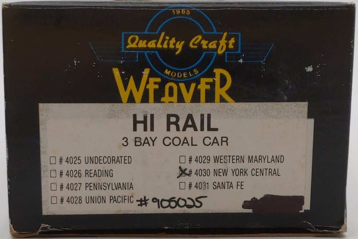 Weaver 4030 New York Central 3 Bay Hi-Rail Hopper #905025 VG/Box