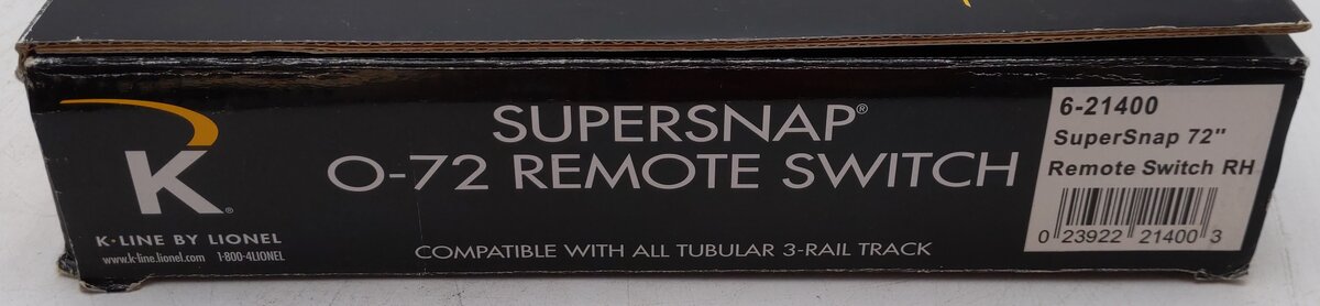 K-Line 6-21400 O SuperSnap 72" Right Hand Remote Switch Turnout VG/Box