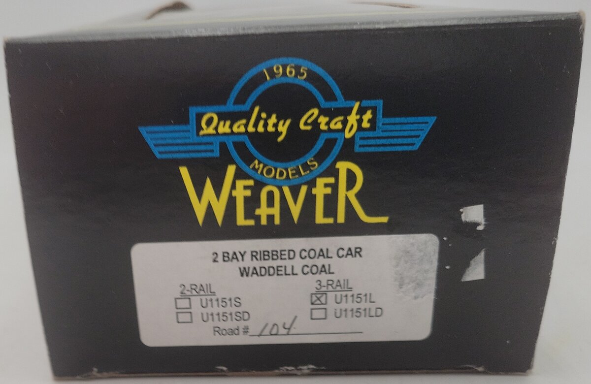 Weaver U1151L O Gauge Waddell Coal 2-Bay Ribbed Coal Car #104 (3 Rail) EX/Box