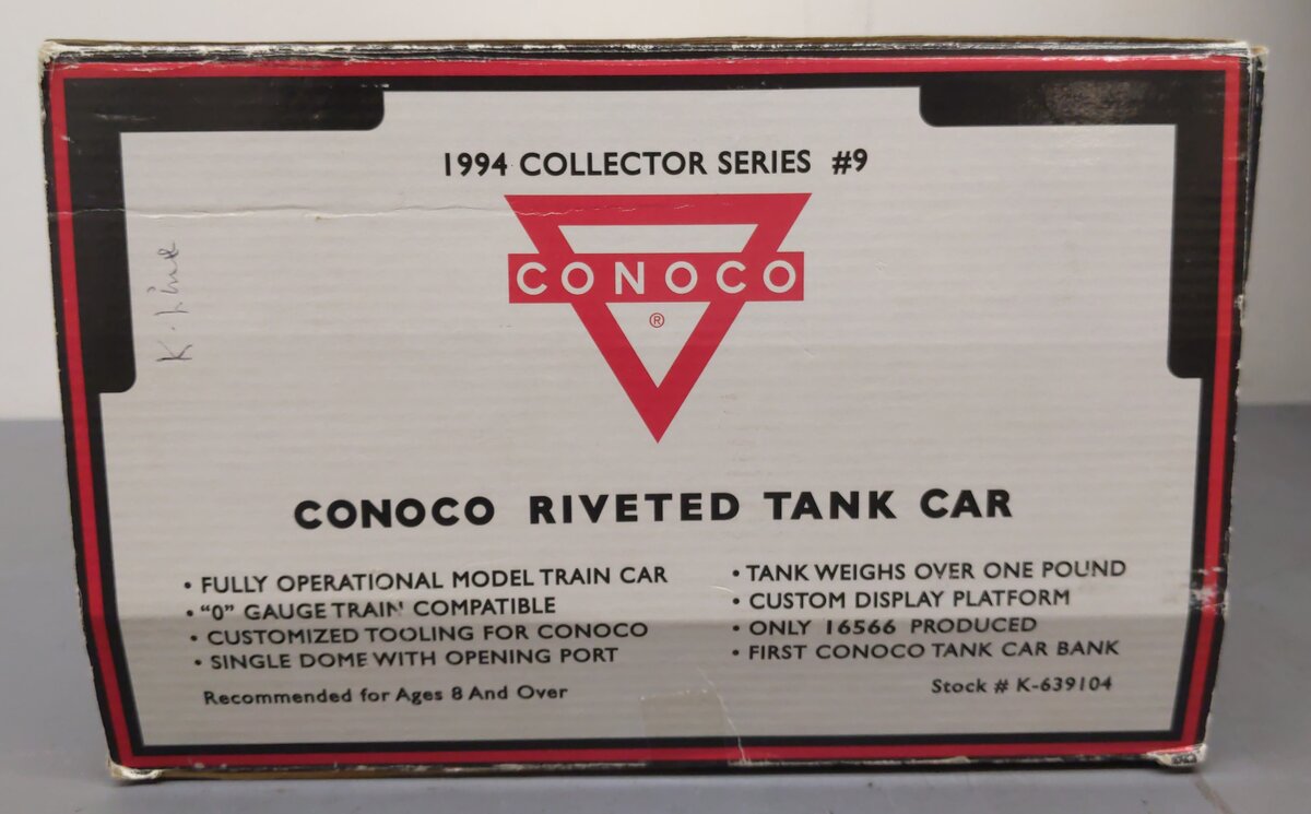 K-Line K-639104 O Gauge Conoco Riveted Tank Car/Bank EX/Box