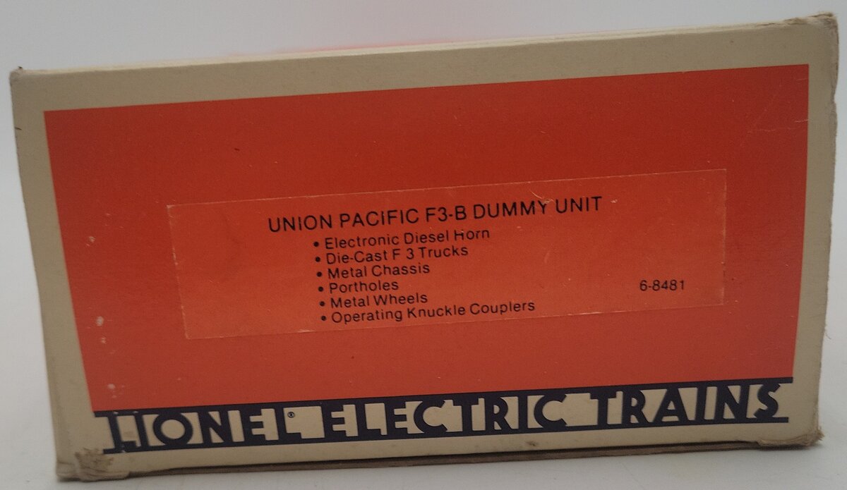 Lionel 6-8481 O Gauge Union Pacific F3 B-Unit Non-Powered Diesel Locomotive VG/Box