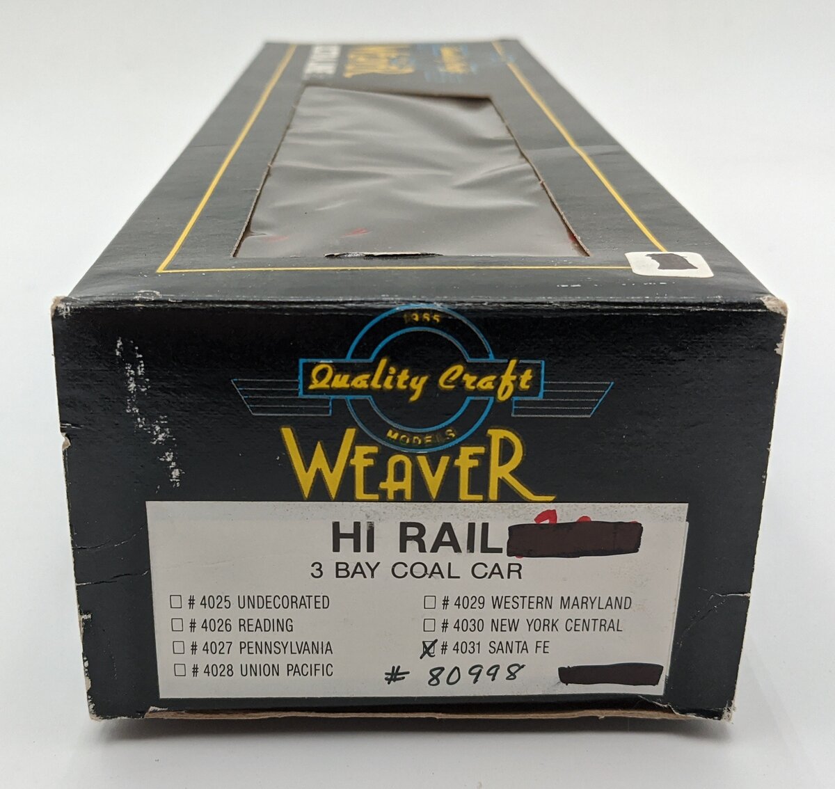 Weaver 4031 O Gauge Santa Fe 3-Bay Coal Hopper #80998 (3 Rail) EX/Box