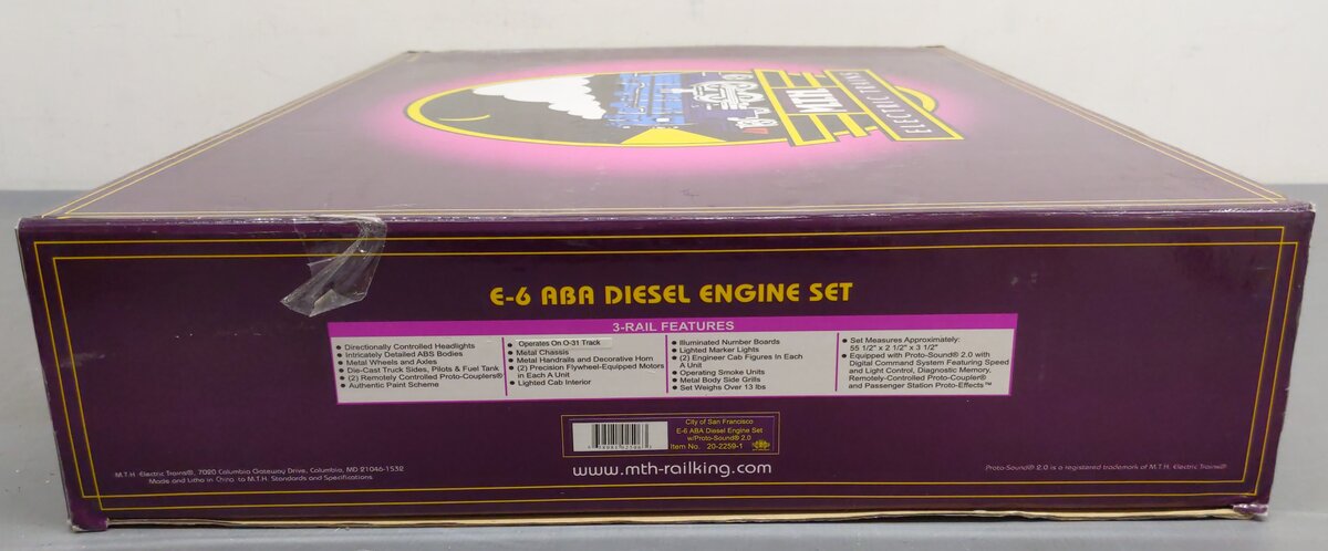 MTH 20-2259-1 O City of SF E6 ABA Diesel Engine Set w/PS2 #SF-4/SF-5/SF-7 EX/Box