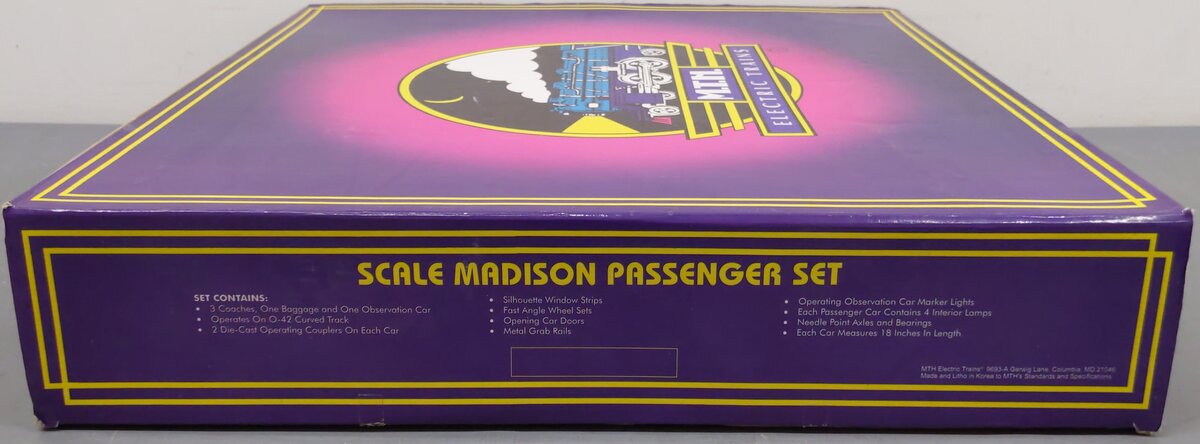 MTH 20-4007 O Santa Fe/Green Premier 70' Madison Passenger 5 Car Set EX/Box