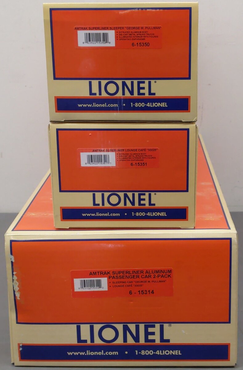 Lionel 6-15314 O Amtrak Superliner Lounge/Café & Sleeper (Set of 2) EX/Box