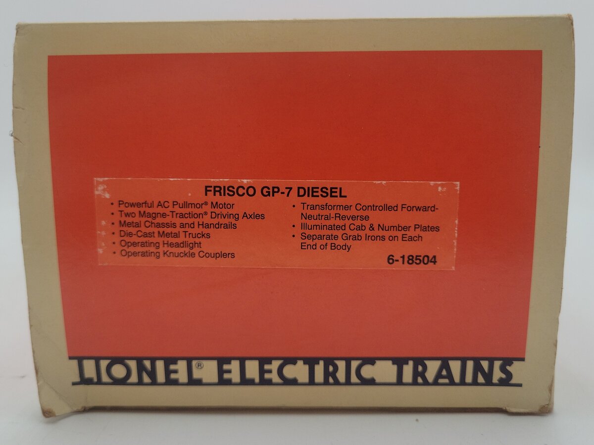 Lionel 6-18504 O Gauge Frisco GP-7 Diesel Locomotive #504 EX/Box