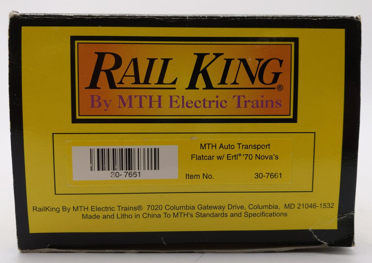MTH 30-7661 O Gauge MTH Auto Transport Flatcar with Ertl '70 Novas #1970 EX/Box