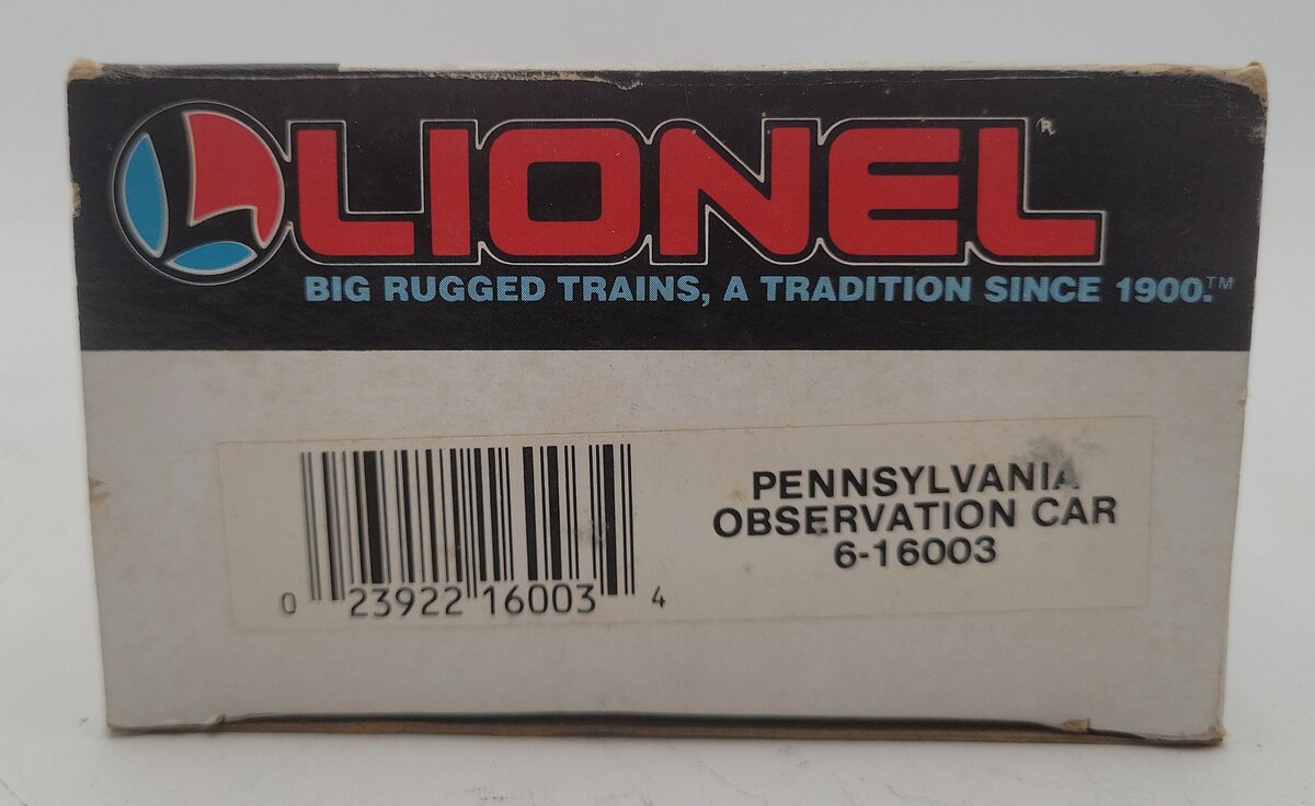 Lionel 6-16003 O Gauge Pennsylvania Tuscan Observation Car EX/Box