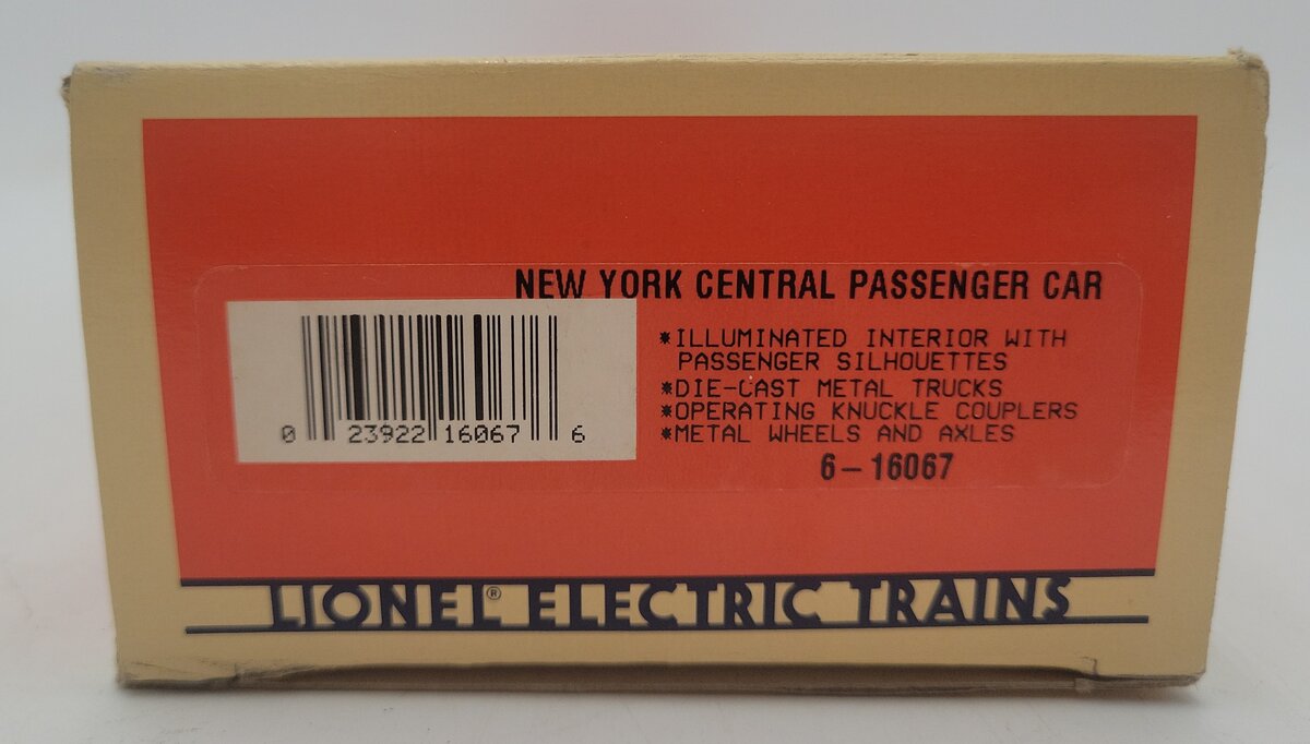 Lionel 6-16067 O Gauge New York Central "Silver Lake" Passenger Car EX/Box