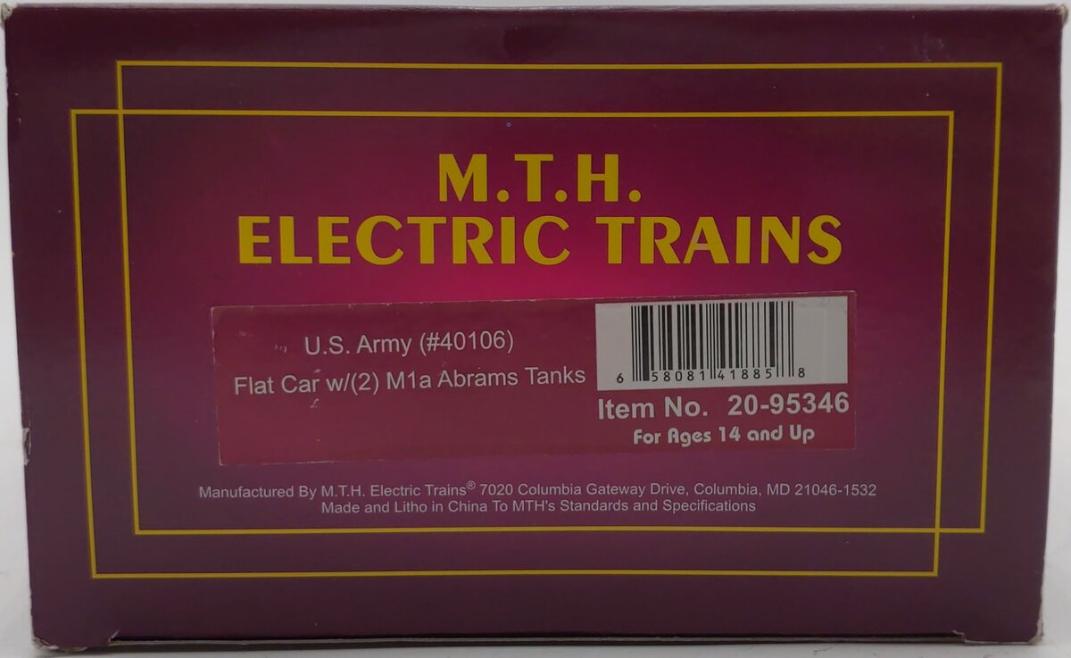 MTH 20-95346 O U.S. Army 60' Flat Car with 2 M1a Abrams Tanks #40102 EX/Box